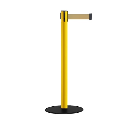 Stanchion Belt Barrier Yellow Post Low Base 13ft. Light Brown Belt